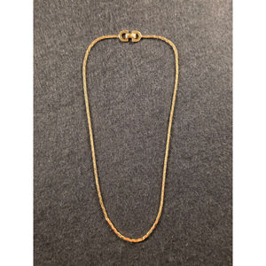 Vintage CHRISTIAN DIOR Textured Gold Tone Flat Link Necklace